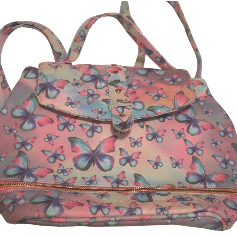 HundredOneSky Pink Butterfly Mini Backpack Quilted Nylon Coquette Aesthetic